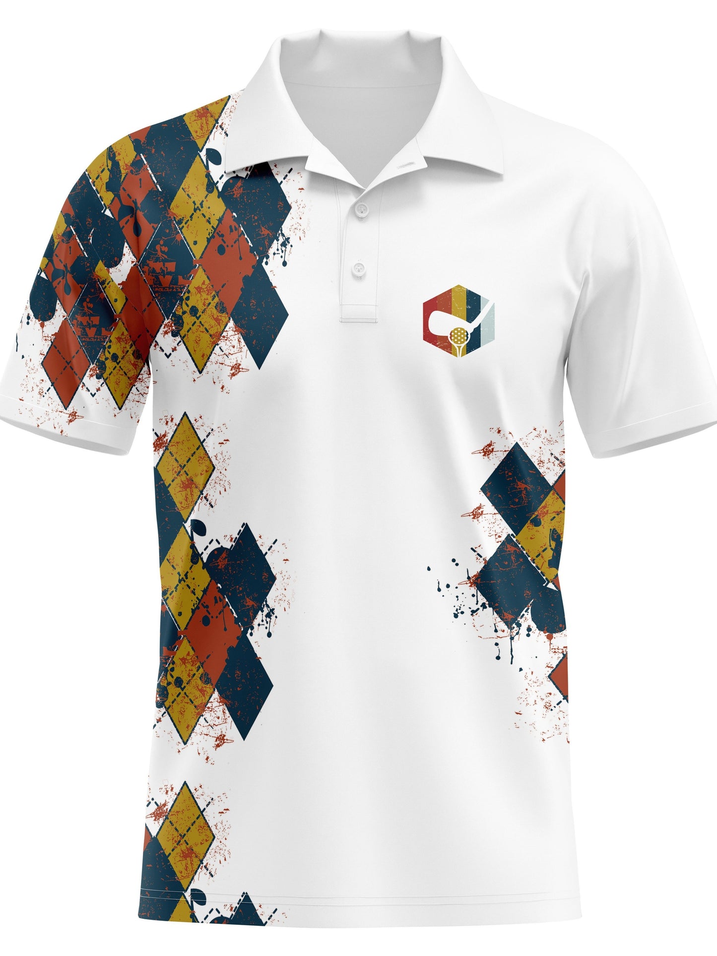 Men's Geometric Print Lapel 1/4 Button Short Sleeve Casual Shirt