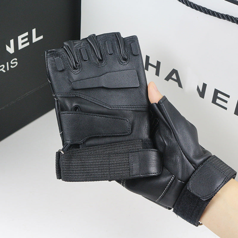 Men's spring and summer new cycling sports fitness sheepskin leather half finger gloves
