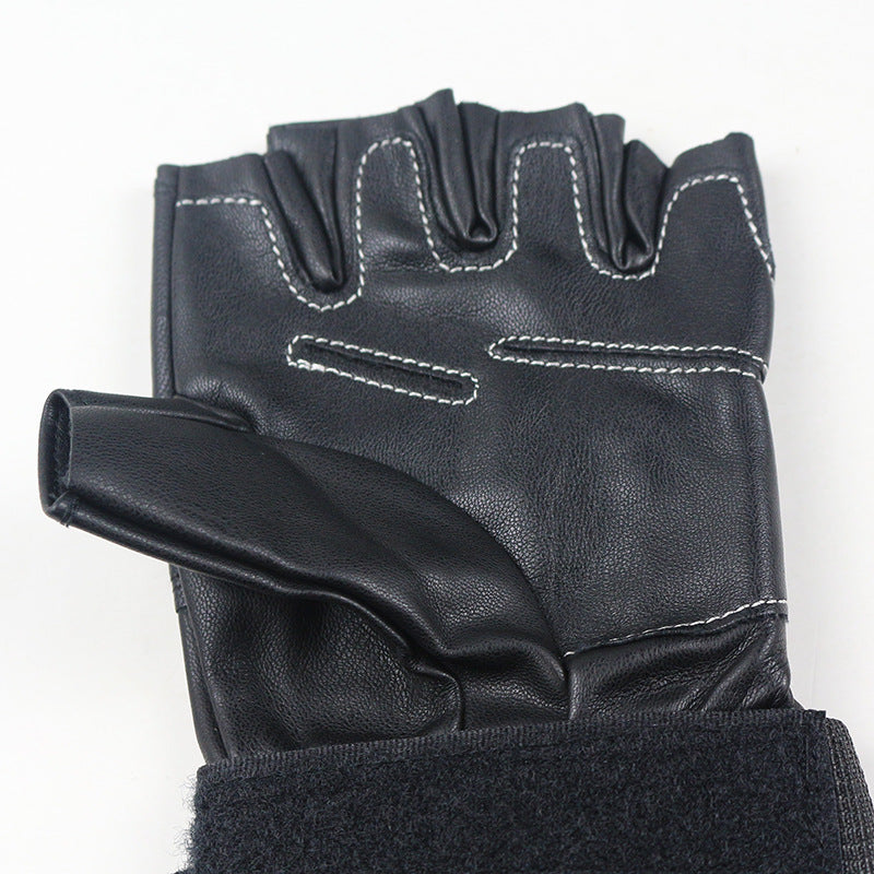 Men's spring and summer new cycling sports fitness sheepskin leather half finger gloves