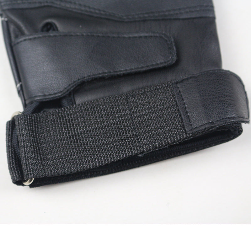 Men's spring and summer new cycling sports fitness sheepskin leather half finger gloves