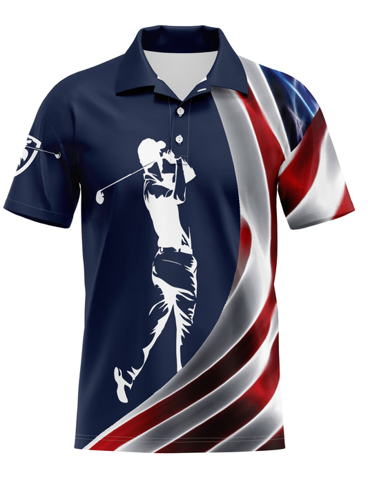 Men's Novelty Golf Shirt with Golf Man Silhouette