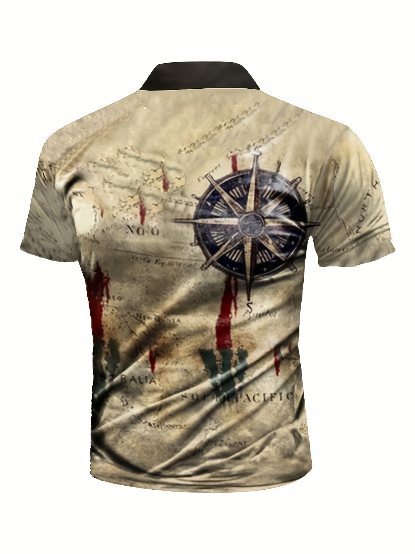 Stylish Plus Size Men's Vintage Golf Shirts with 3D Compass Print