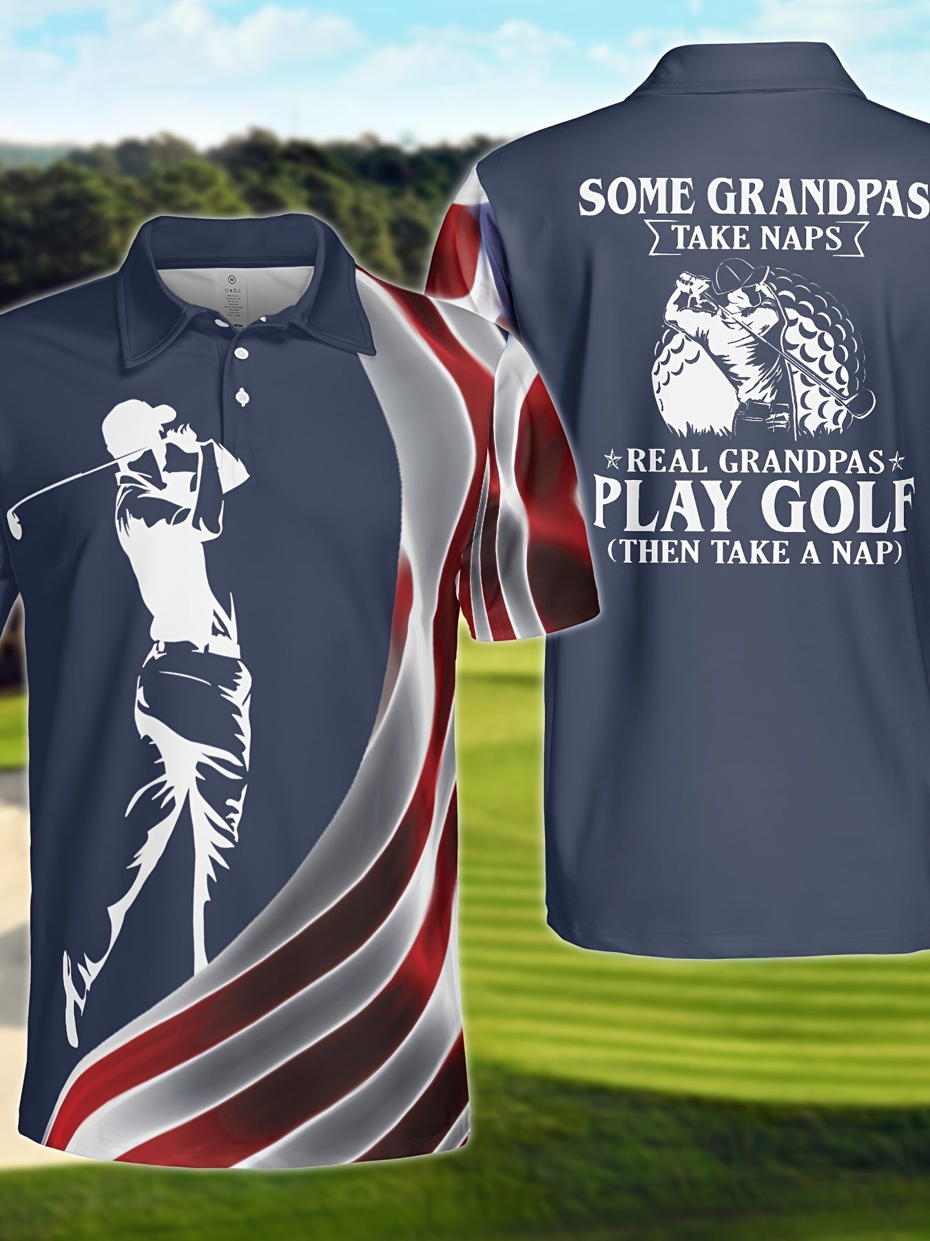 Men's Novelty Golf Shirt with Golf Man Silhouette
